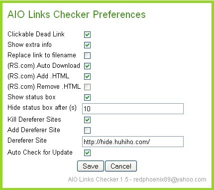 AIO Links Checker Préférences